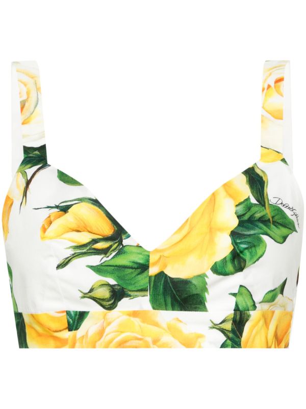 Dolce & Gabbana White Rose-Print Bra Top | Browns Blouses