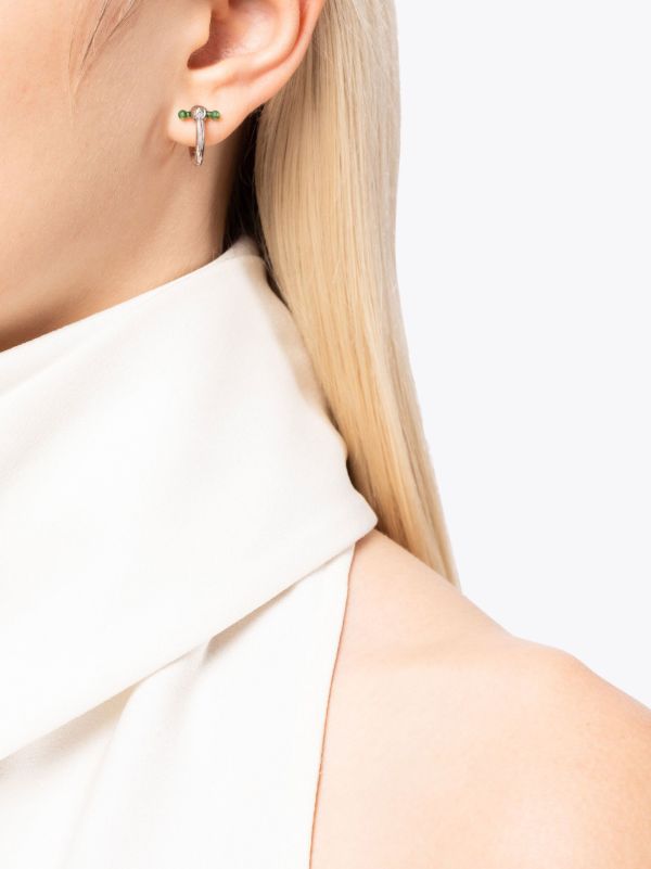 EÉRA 18K White Gold Green Bar Mini Single Hoop Earring | Browns Fine Earrings