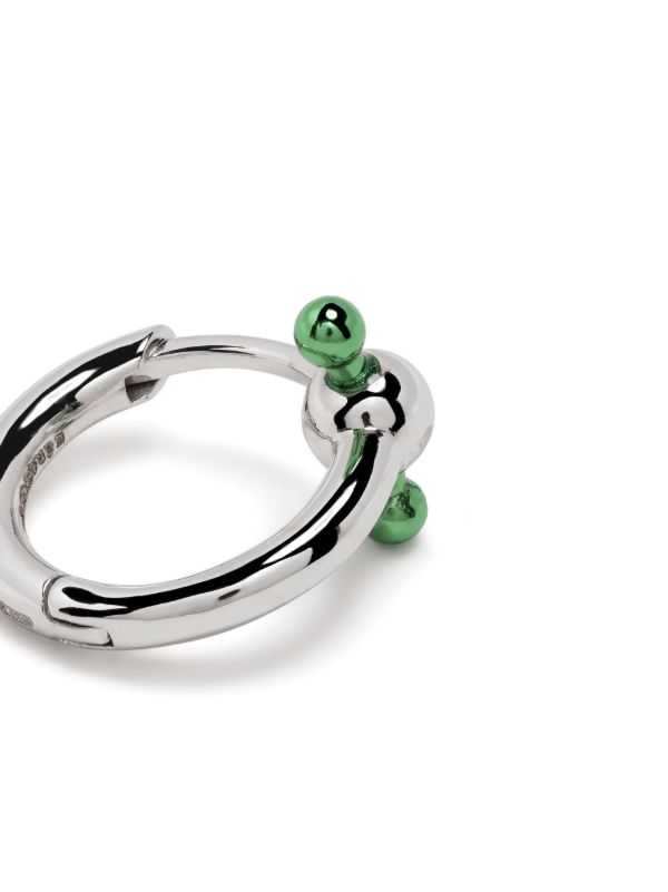 EÉRA 18K White Gold Green Bar Mini Single Hoop Earring | Browns Fine Earrings