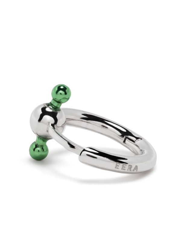 EÉRA 18K White Gold Green Bar Mini Single Hoop Earring | Browns Fine Earrings