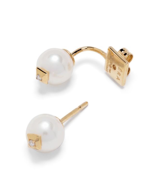 EÉRA 18K Yellow Gold Double Pearl And Diamond Single Stud Earring | Browns Fine Earrings