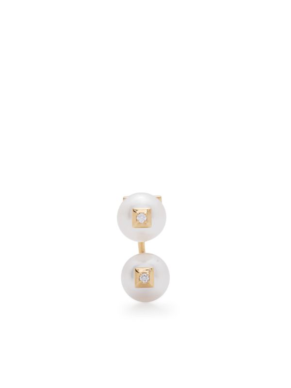 EÉRA 18K yellow gold Double pearl and diamond single stud earring | Browns Fine Earrings