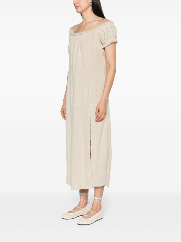 Elena Velez Cloud Beige Off-The-Shoulder Midi Dress | Browns Day Dresses