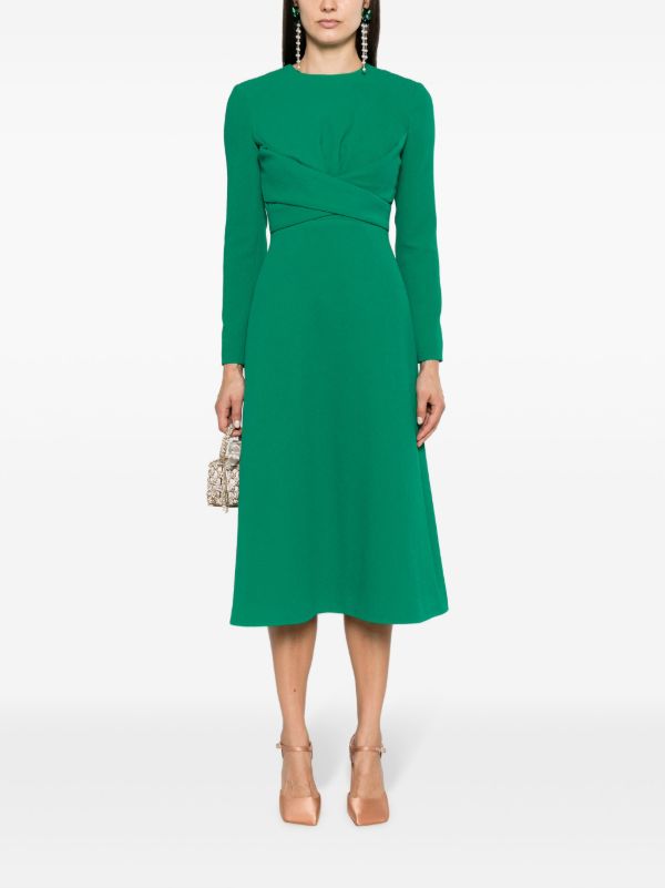 Emilia Wickstead Green Elta Crepe Flared Midi Dress | Browns Evening Dresses