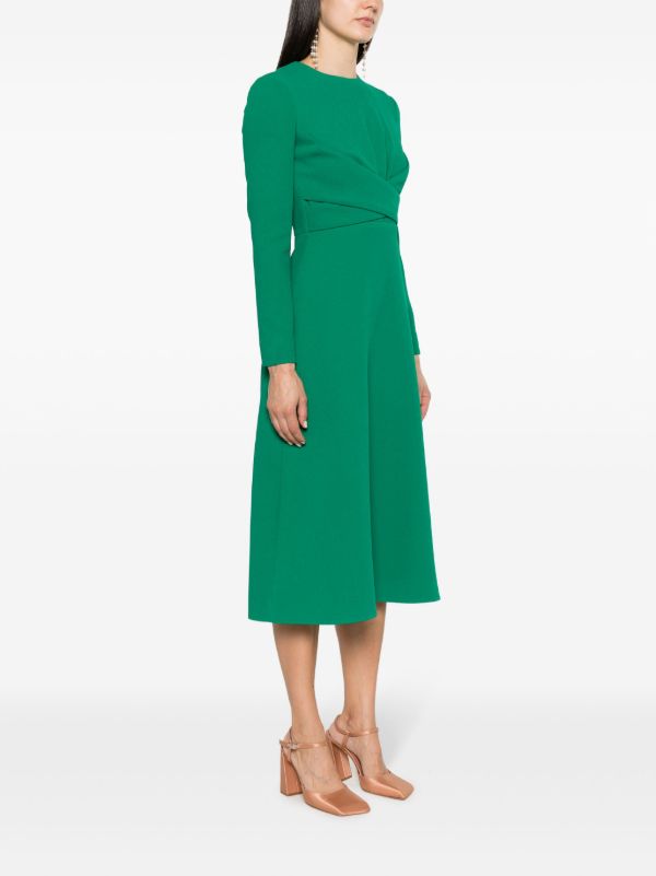 Emilia Wickstead Green Elta Crepe Flared Midi Dress | Browns Evening Dresses