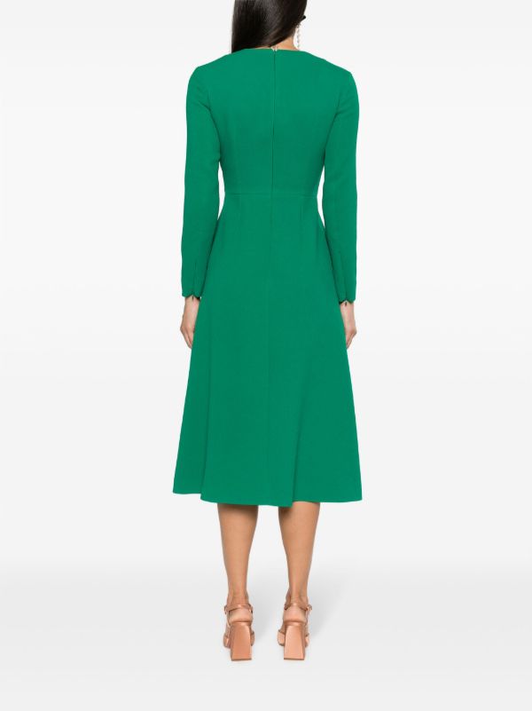 Emilia Wickstead Green Elta Crepe Flared Midi Dress | Browns Evening Dresses