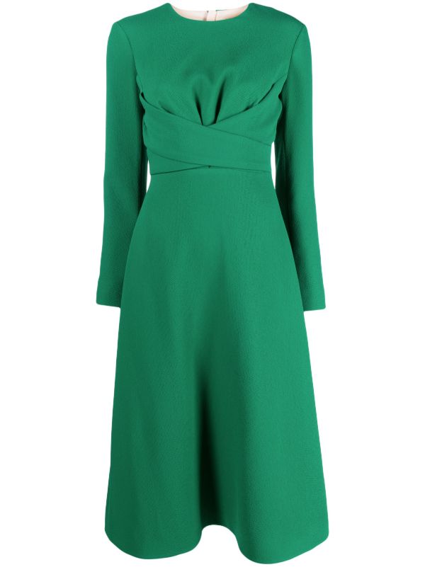 Emilia Wickstead Green Elta Crepe Flared Midi Dress | Browns Evening Dresses