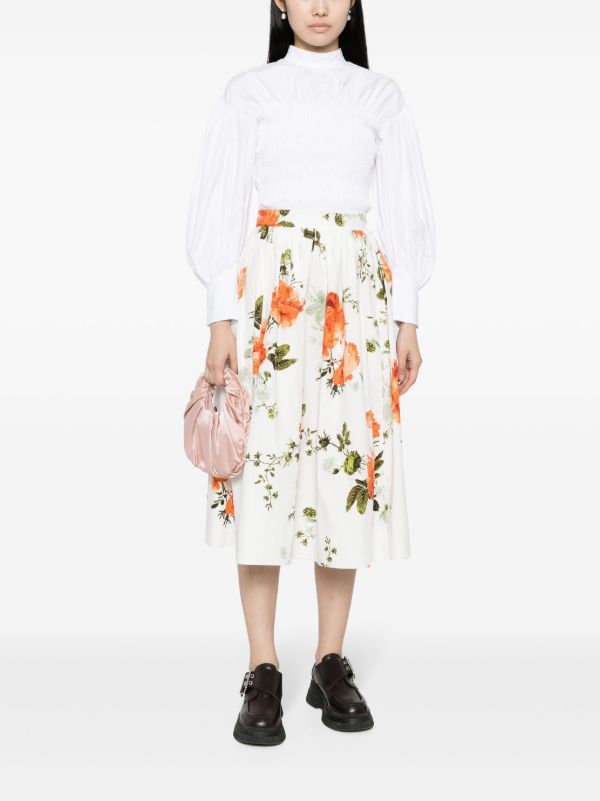 ERDEM White Floral-Print Cotton Skirt | Browns A-Line Skirts