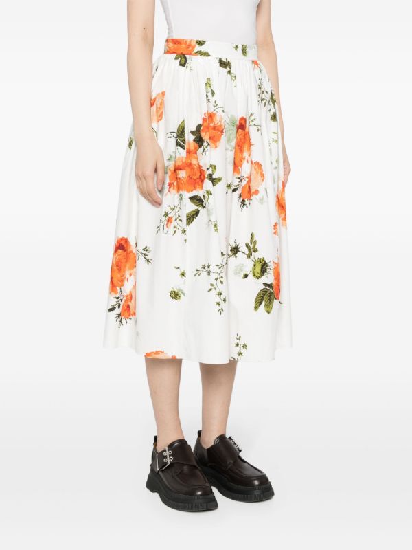 ERDEM White Floral-Print Cotton Skirt | Browns A-Line Skirts