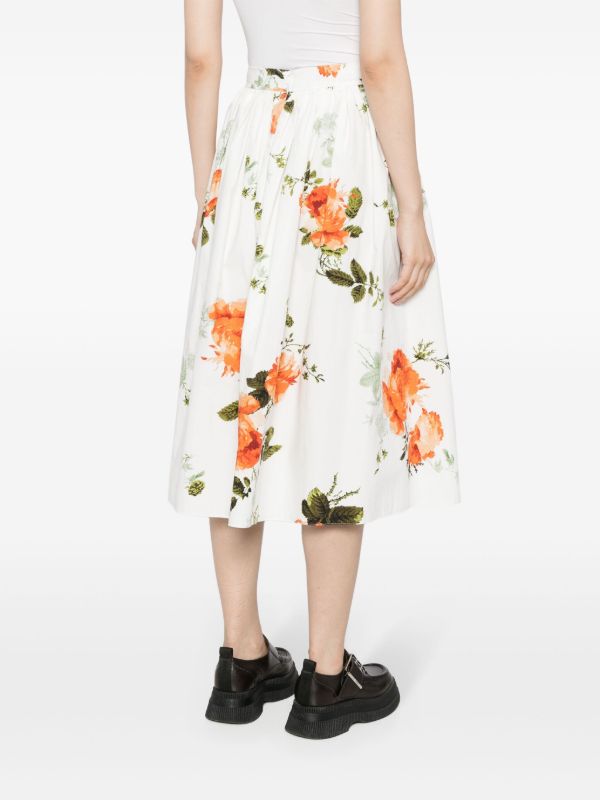 ERDEM White Floral-Print Cotton Skirt | Browns A-Line Skirts
