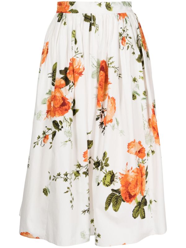 ERDEM White Floral-Print Cotton Skirt | Browns A-Line Skirts