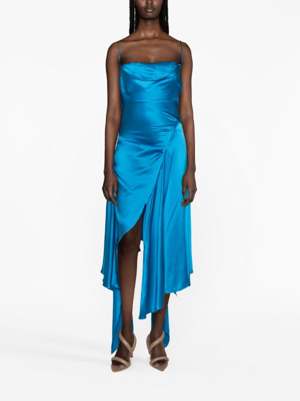 FEBEN Blue Cowl Asymmetric Silk Dress | Browns Cocktail & Party Dresses