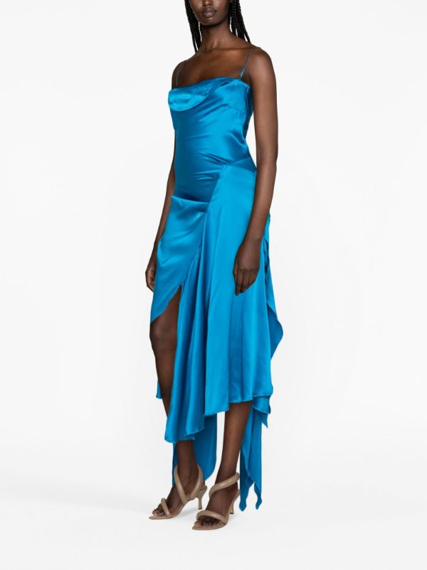 FEBEN Blue Cowl Asymmetric Silk Dress | Browns Cocktail & Party Dresses