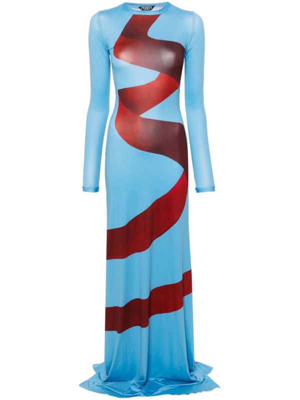 FEBEN Blue Graphic-Print Maxi Dress | Browns Evening Dresses