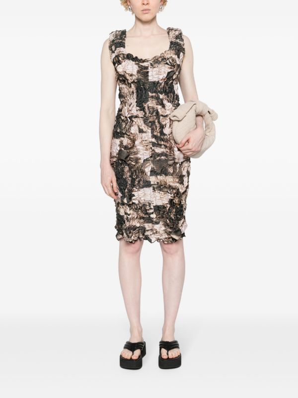 FEBEN Brown Abstract-Print Shirred Midi Dress | Browns Day Dresses