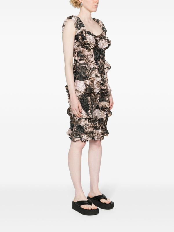 FEBEN Brown Abstract-Print Shirred Midi Dress | Browns Day Dresses