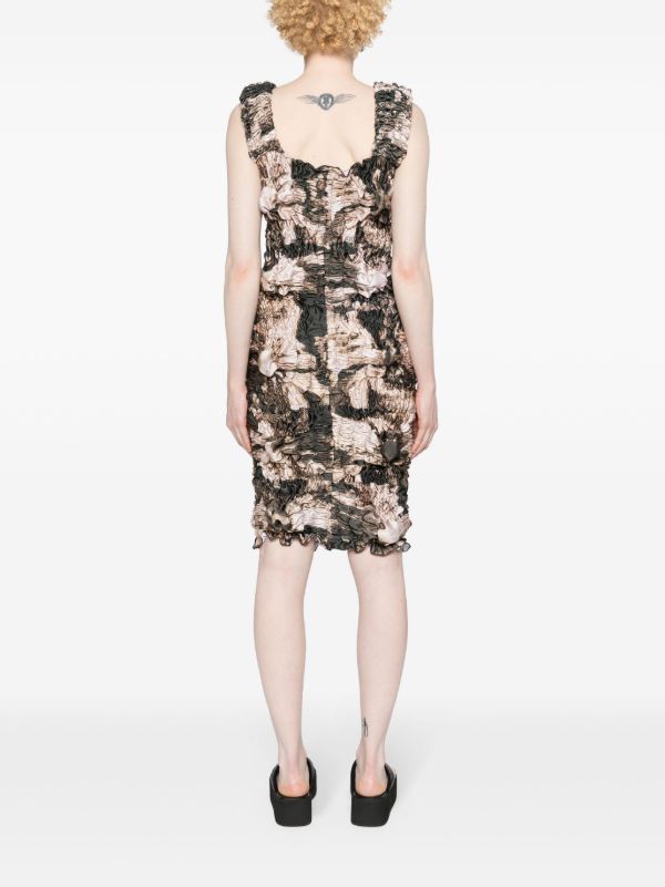 FEBEN Brown Abstract-Print Shirred Midi Dress | Browns Day Dresses