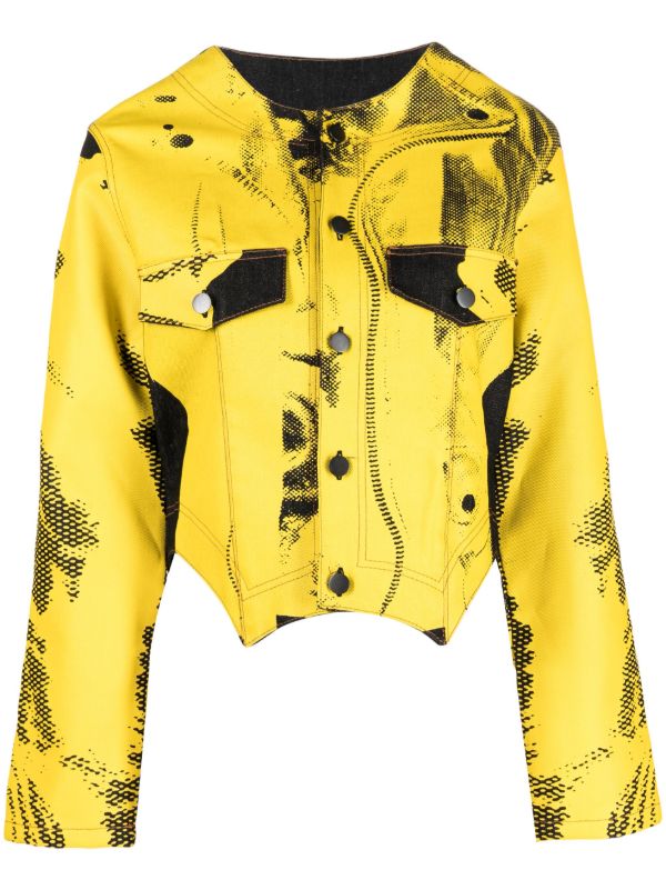 FEBEN yellow Charriot printed biker jacket | Browns Biker Jackets