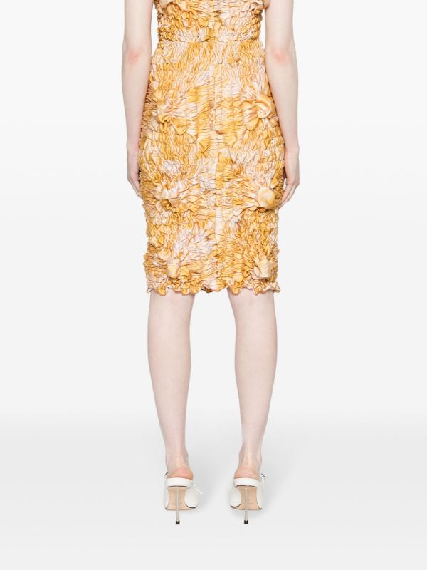 FEBEN Yellow Tie-Dye Shirred Midi Skirt | Browns Straight Skirts