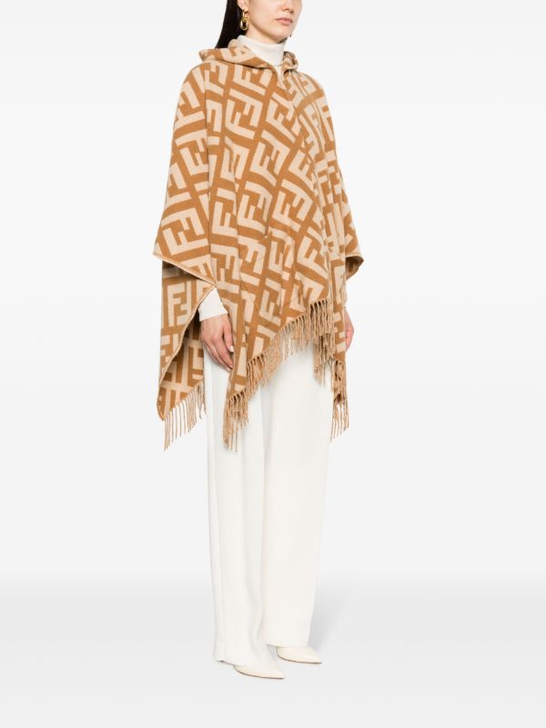FENDI Brown FF Logo Fringed Cashmere Poncho | Browns Capes