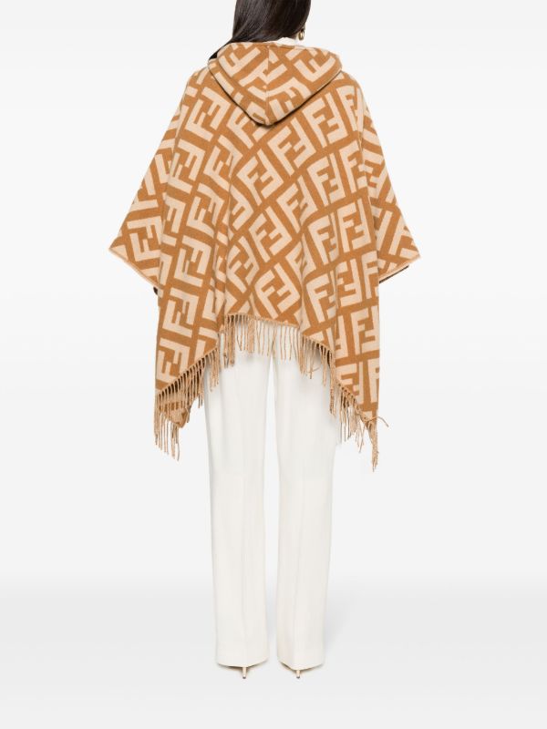 FENDI Brown FF Logo Fringed Cashmere Poncho | Browns Capes
