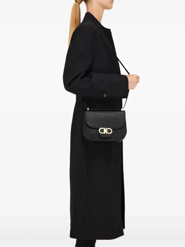 Ferragamo Black Double Gancini Cross Body Bag | Browns Shoulder Bags