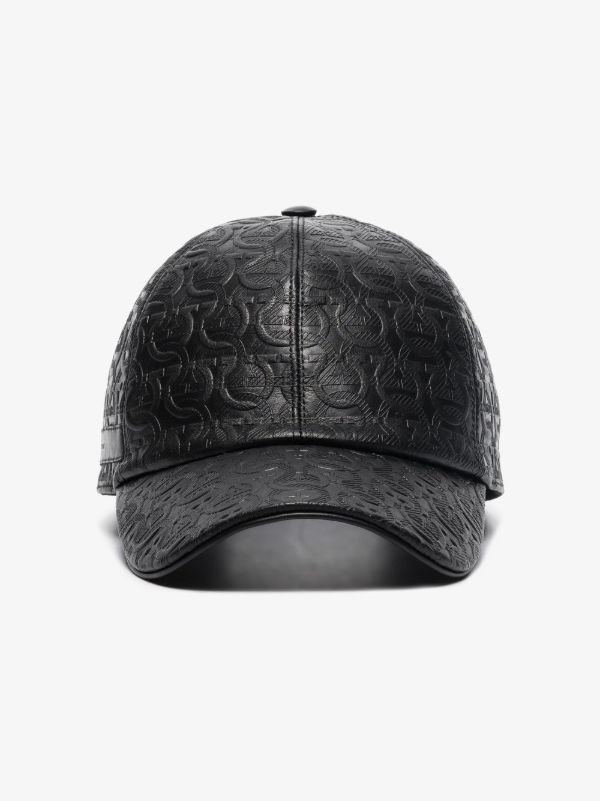 Ferragamo Black Gancini Leather Baseball Cap | Browns Hats