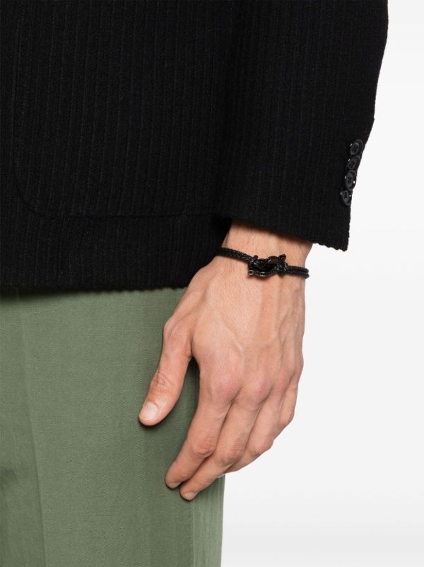 Ferragamo Black Gancini Plaque Leather Braided Bracelet | Browns Bracelets