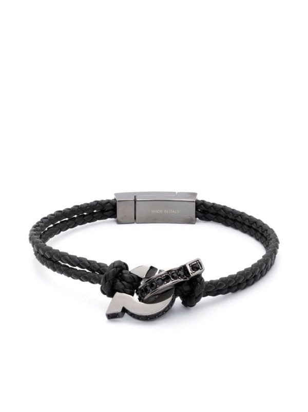 Ferragamo Black Gancini Plaque Leather Braided Bracelet | Browns Bracelets