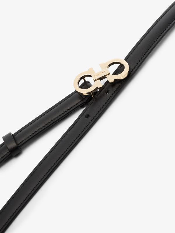 Ferragamo Black Gancini Slim Leather Belt | Browns Belts