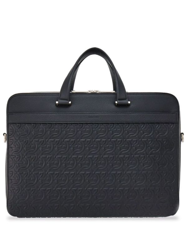 Ferragamo Black Monogram Embossed Leather Briefcase | Browns Laptop Bags & Briefcases