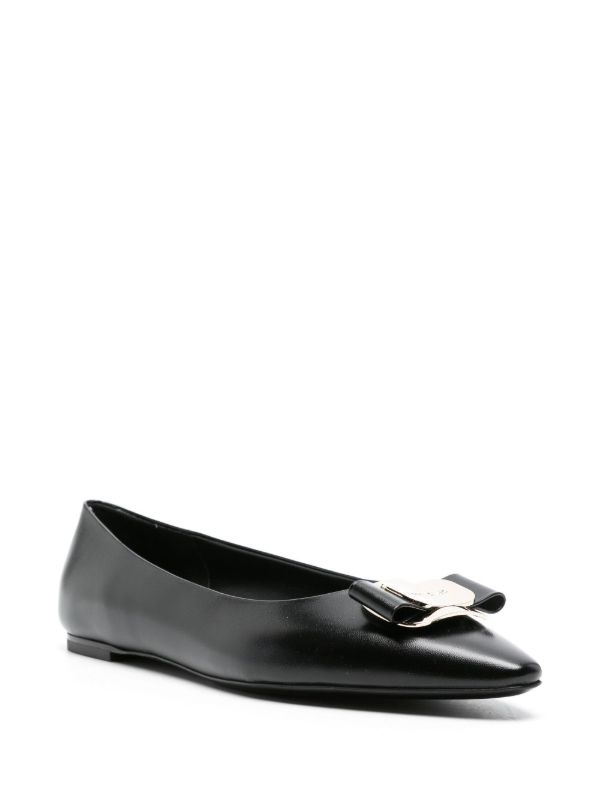 Ferragamo Black Vara Leather Ballet Pumps | Browns Ballerina Shoes