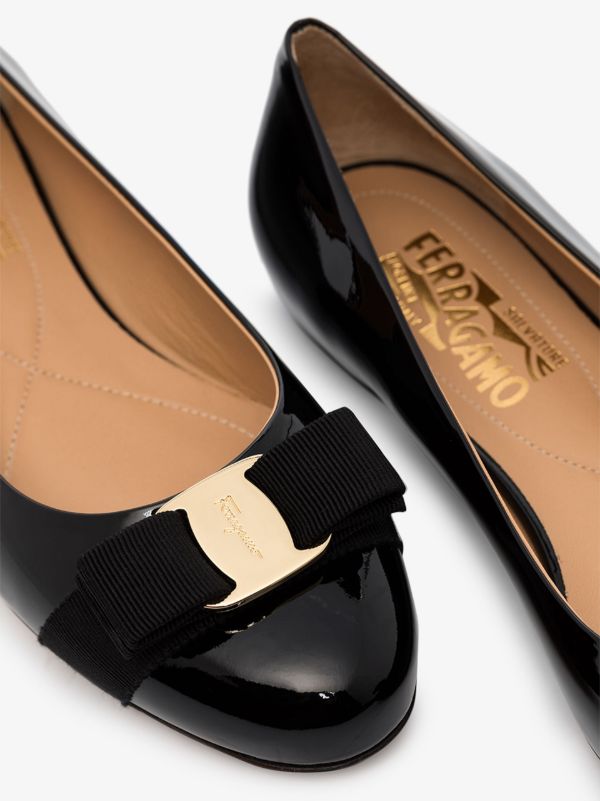 Ferragamo Black Varina Patent Leather Ballet Flats | Browns Ballerina Shoes