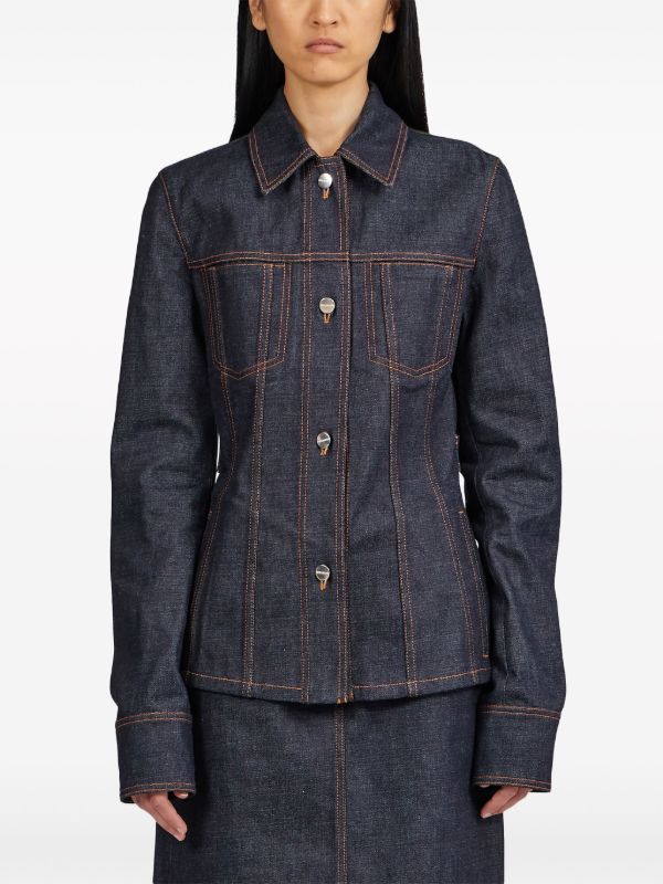Ferragamo Blue Contrast-Stitching Denim Jacket | Browns Denim Jackets
