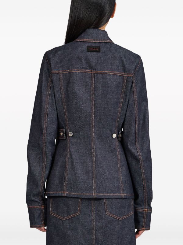 Ferragamo Blue Contrast-Stitching Denim Jacket | Browns Denim Jackets