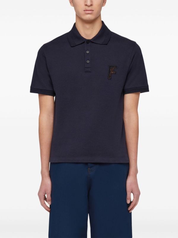 Ferragamo Blue Logo-Embroidered Polo Shirt | Browns Polo Shirts
