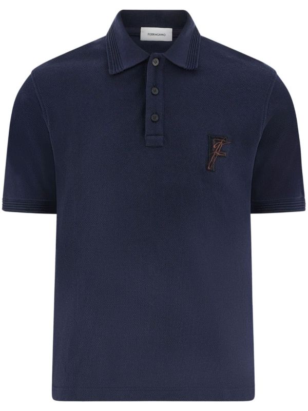 Ferragamo Blue Logo-Embroidered Polo Shirt | Browns Polo Shirts
