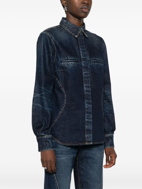 Ferragamo Blue Panelled Denim Shirt | Browns Shirts