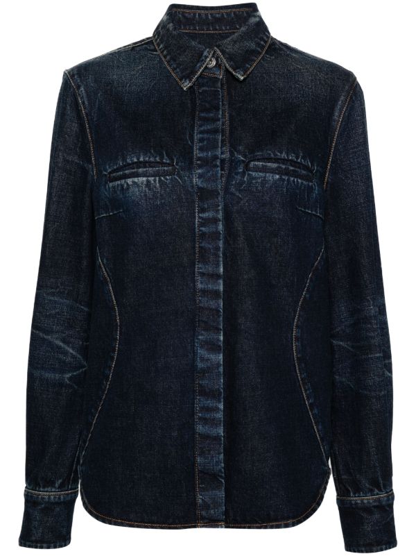 Ferragamo Blue Panelled Denim Shirt | Browns Shirts