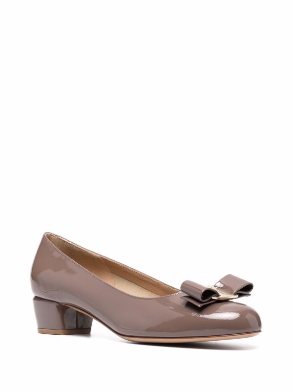 Ferragamo Brown Bow Detail Block Heel Pumps | Browns Pumps