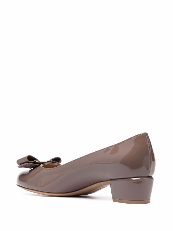 Ferragamo Brown Bow Detail Block Heel Pumps | Browns Pumps
