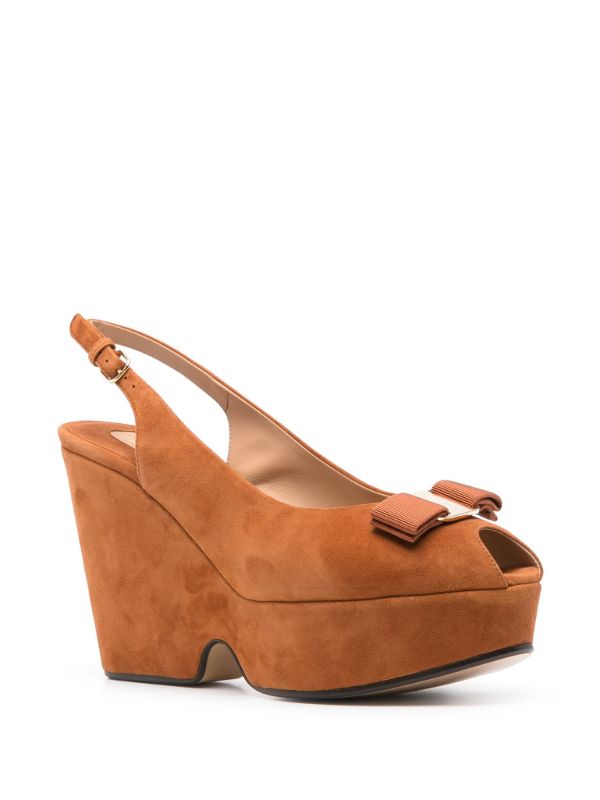 Ferragamo Brown Vara Suede Wedge Sandals | Browns Pumps