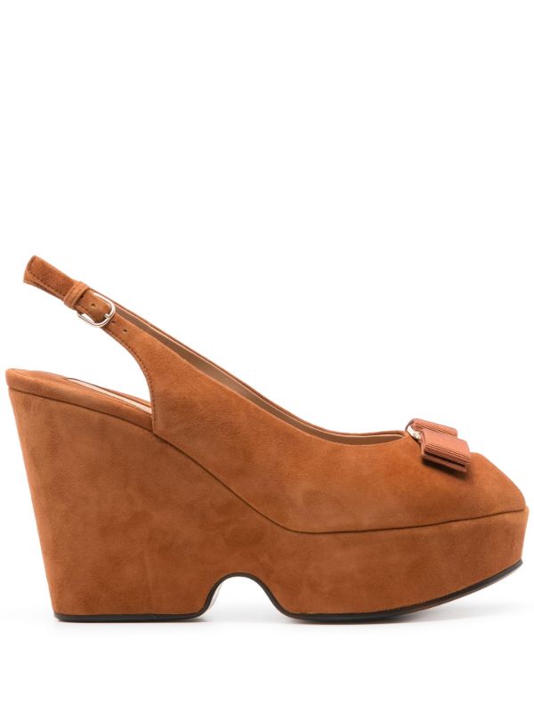 Ferragamo Brown Vara Suede Wedge Sandals | Browns Pumps