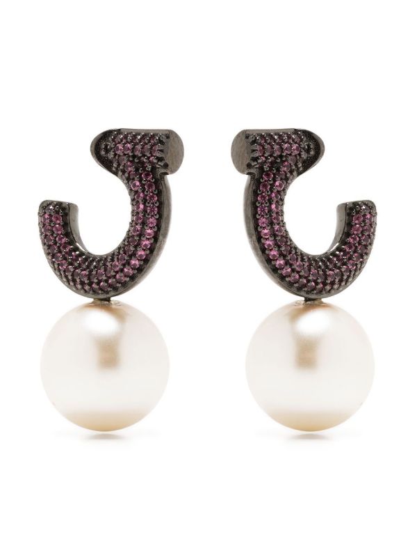 Ferragamo Fuchsia Gancini pearl earrings | Browns Earrings