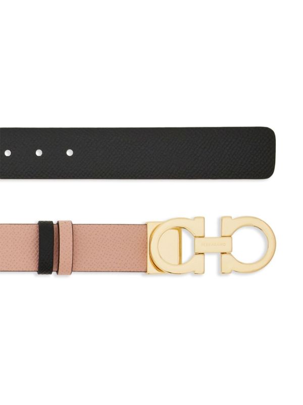 Ferragamo Pink And Black Gancini Reversible Leather Belt | Browns Belts