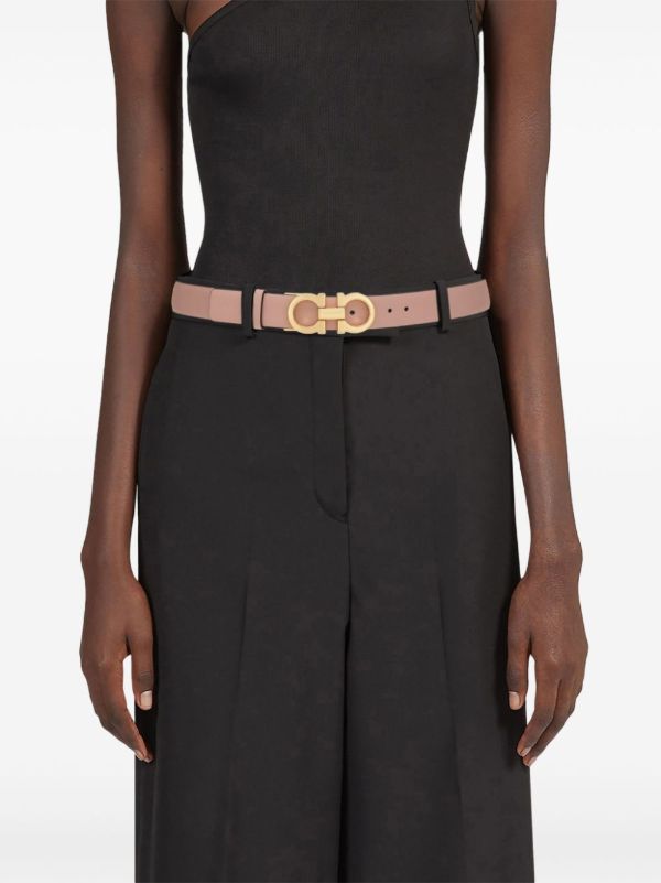 Ferragamo Pink And Black Gancini Reversible Leather Belt | Browns Belts