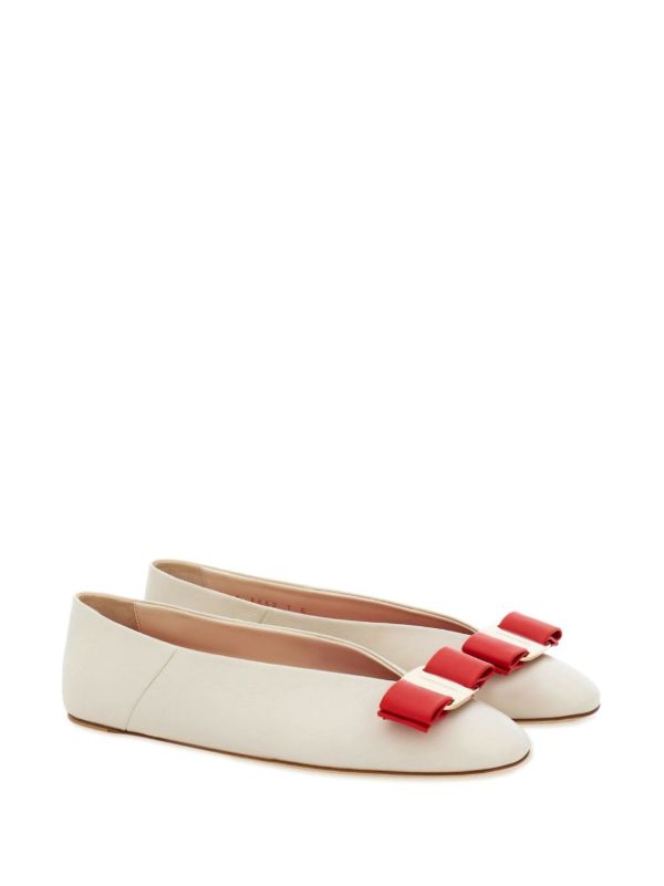 Ferragamo White Vara Bow Leather Ballet Pumps | Browns Ballerina Shoes