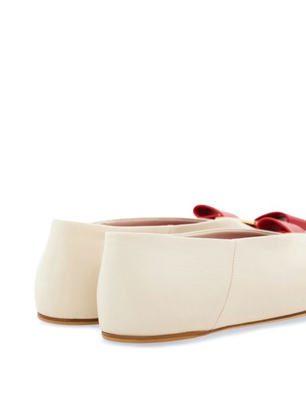 Ferragamo White Vara Bow Leather Ballet Pumps | Browns Ballerina Shoes