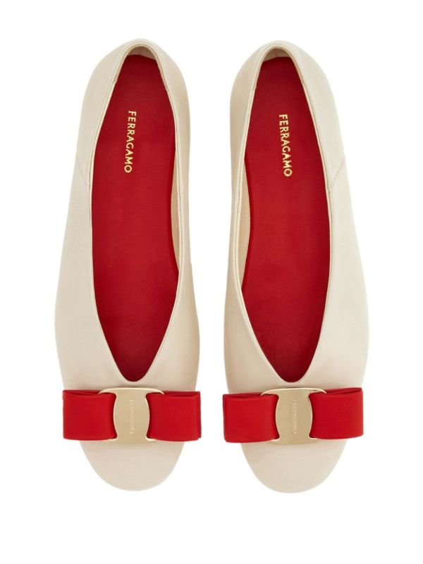 Ferragamo White Vara Bow Leather Ballet Pumps | Browns Ballerina Shoes