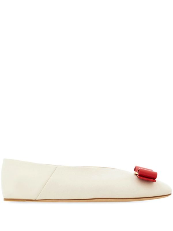 Ferragamo White Vara Bow Leather Ballet Pumps | Browns Ballerina Shoes
